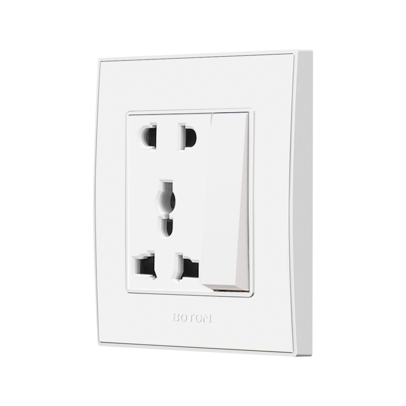 Hotel White Color 1 Gang Switch na may 5 Pin Universal Socket