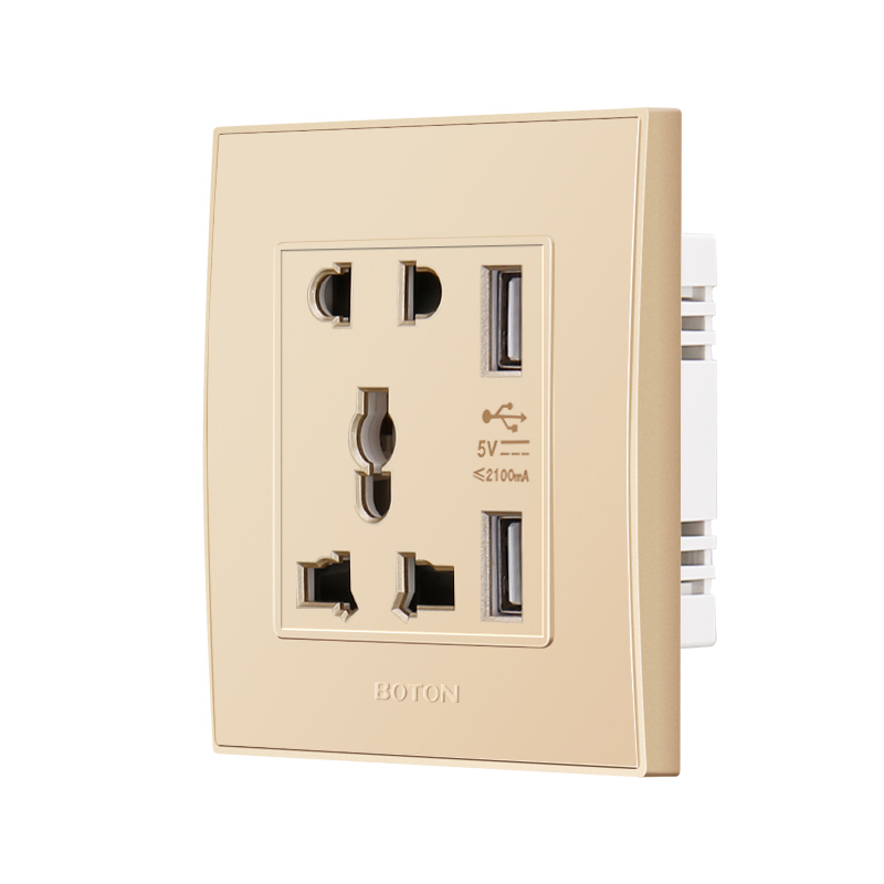 5 Pin Multi Functional na may 2 USB Charging Wall Socket