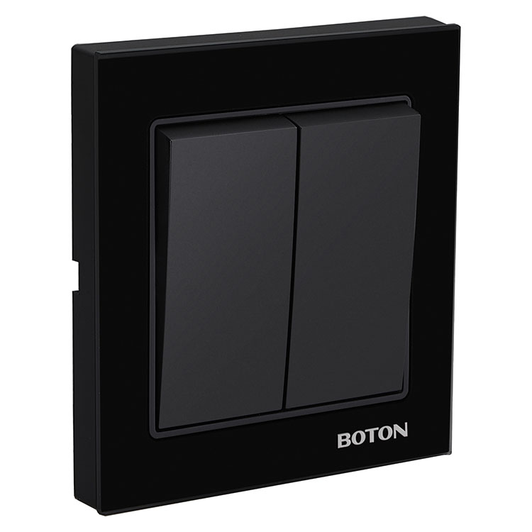 Black Glass 2 Gang Wall Switch para sa Hotel 