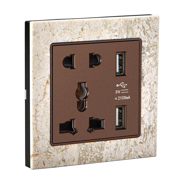 5 Pin Multi Functional na may 2 USB Luxury Wall Socket